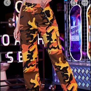 SIZE XS ORANGE CAMO JOGGERS NTW FESTIVAL RAVE WEAR
